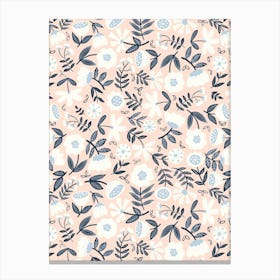 Cute Soft Scattered Scandi Florals Peach, White, Navy Blue Canvas Print