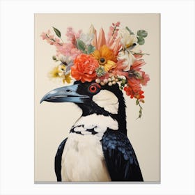 Bird With A Flower Crown Magpie 5 Canvas Print