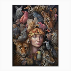 Woman Surrounded By Animals 1 Canvas Print