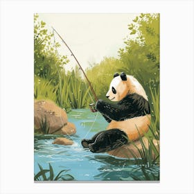 Giant Panda Fishing In A Stream Storybook Illustration 1 Canvas Print