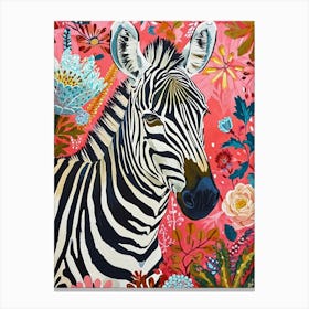 Floral Animal Painting Zebra 2 Canvas Print