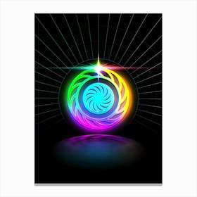 Neon Geometric Glyph in Candy Blue and Pink with Rainbow Sparkle on Black n.0370 Canvas Print
