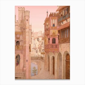 Valencia Spain 1 Vintage Pink Travel Illustration Canvas Print