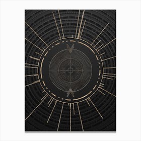 Geometric Glyph Symbol in Gold with Radial Array Lines on Dark Gray n.0064 Canvas Print