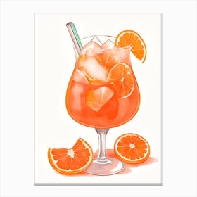 Aperol With Ice And Orange Watercolor Vertical Composition 52 Canvas Print