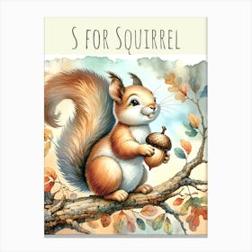 S For Squirrel Nursery Canvas Print