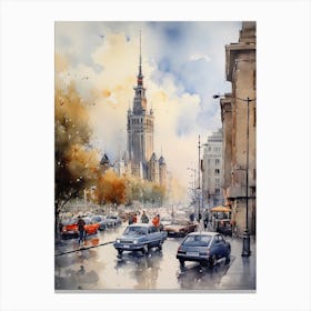 Warsaw Poland In Autumn Fall, Watercolour 4 Canvas Print