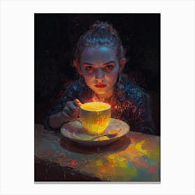 Girl Drinking Coffee Canvas Print