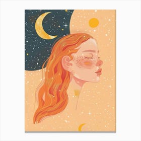 Portrait Of A Girl With Moon And Stars Canvas Print