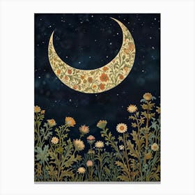 Moon And Flowers Style William Morris 32 Canvas Print