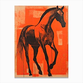 Black Horse, Woodblock Animal  Drawing 6 Canvas Print