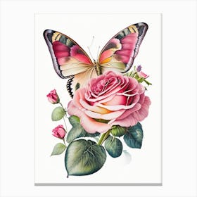 Butterfly On Rose Flower Decoupage 1 Canvas Print