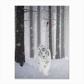White Tiger And Red Cardinal Canvas Print