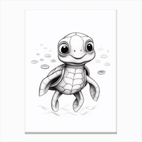 Cute Grey Pencil Sea Turtle Illustration Canvas Print