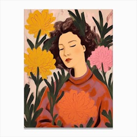 Woman With Autumnal Flowers Celosia 1 Canvas Print