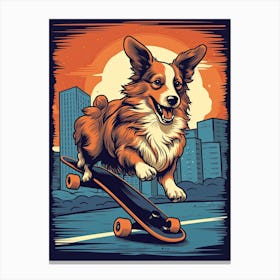 Shetland Sheepdog (Sheltie) Dog Skateboarding Illustration 4 Canvas Print