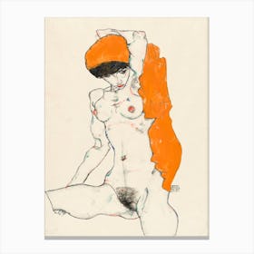 Vulgar Naked Woman; Standing Nude with Orange Drapery (1914), Egon Schiele Canvas Print