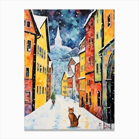 Cat In The Streets Of Lucerne   Switzerland With Snow 1 Canvas Print