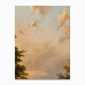Orange Pastel Sunset Sky Clouds Tree Leaves Natural Landscape Scenery Canvas Print