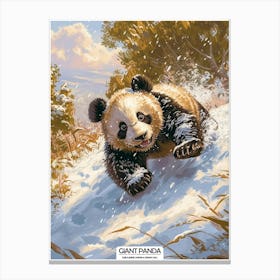 Giant Panda Cub Sliding Down A Snowy Hill Poster 2 Canvas Print