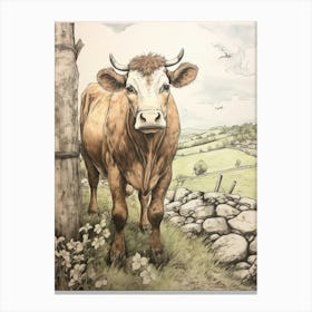 Storybook Animal Watercolour Cow 3 Canvas Print