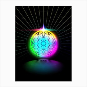 Neon Geometric Glyph in Candy Blue and Pink with Rainbow Sparkle on Black n.0114 Canvas Print