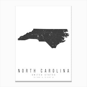 North Carolina Mono Black And White Modern Minimal Street Map Canvas Print