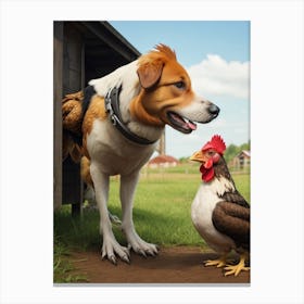 Absolute Reality V16 A Chicken Talking To A Dog On The Farm 0 Canvas Print