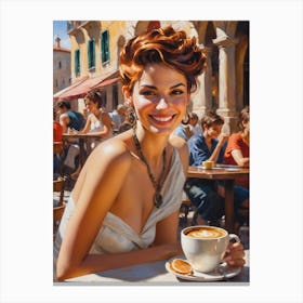 Woman With A Cup Of Coffee Canvas Print