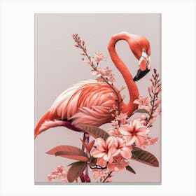 Lesser Flamingo And Plumeria Minimalist Illustration 2 Canvas Print
