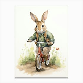 Bunny Biking Rabbit Prints Watercolour 1 Canvas Print