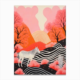 Zebra Linocut Inspired At Sunrise 2 Canvas Print