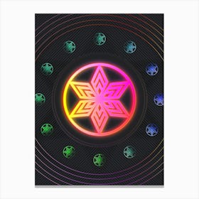 Neon Geometric Glyph in Pink and Yellow Circle Array on Black n.0377 Canvas Print