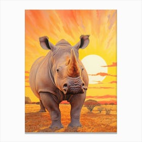 Rhino In The Sunset Realistic Illustration 4 Canvas Print