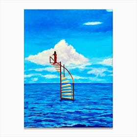 Out Of The Blue Spiral Staircase In Ocean Canvas Print