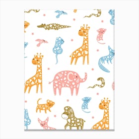 Animals, Cute Safari, Children's, Nursery, Bedroom, Kids, Art, Wall Print 1 Canvas Print