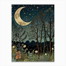 Night In The Forest Style William Morris Art Print 2 Canvas Print