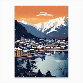Winter Travel Night Illustration Queenstown New Zealand 3 Canvas Print