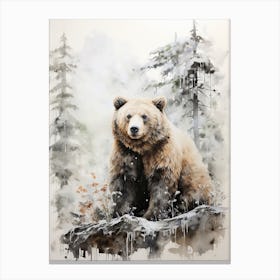 Big Bear, Japanese Brush Painting, Ukiyo E, Minimal 2 Canvas Print