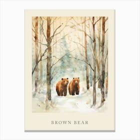 Winter Watercolour Brown Bear 2 Poster Canvas Print
