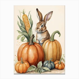 Painting Of A Cute Bunny With A Pumpkins (61) Canvas Print