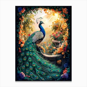 Peacock In the Garden 1 Canvas Print