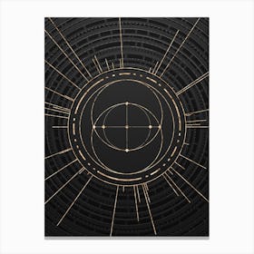 Geometric Glyph Symbol in Gold with Radial Array Lines on Dark Gray n.0097 Canvas Print