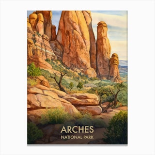 Arches National Park Watercolour Vintage Travel Poster 3 Canvas Print