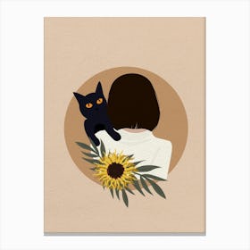Minimal art illustration Black Cat And Sunflower Canvas Print