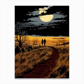 Couple Walking In The Field At Night Canvas Print