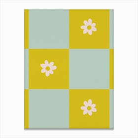 Modern Purple Grid With Daisies Yellow And Aqua Canvas Print