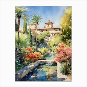 Generalife Gardens Spain Watercolour 2 Canvas Print