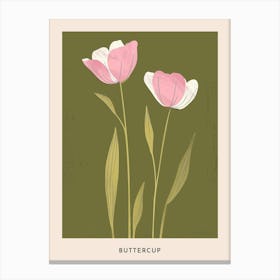 Pink & Green Buttercup 1 Flower Poster Canvas Print