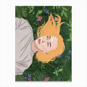 Girl in flowers, Sunshine (blonde hair) Canvas Print